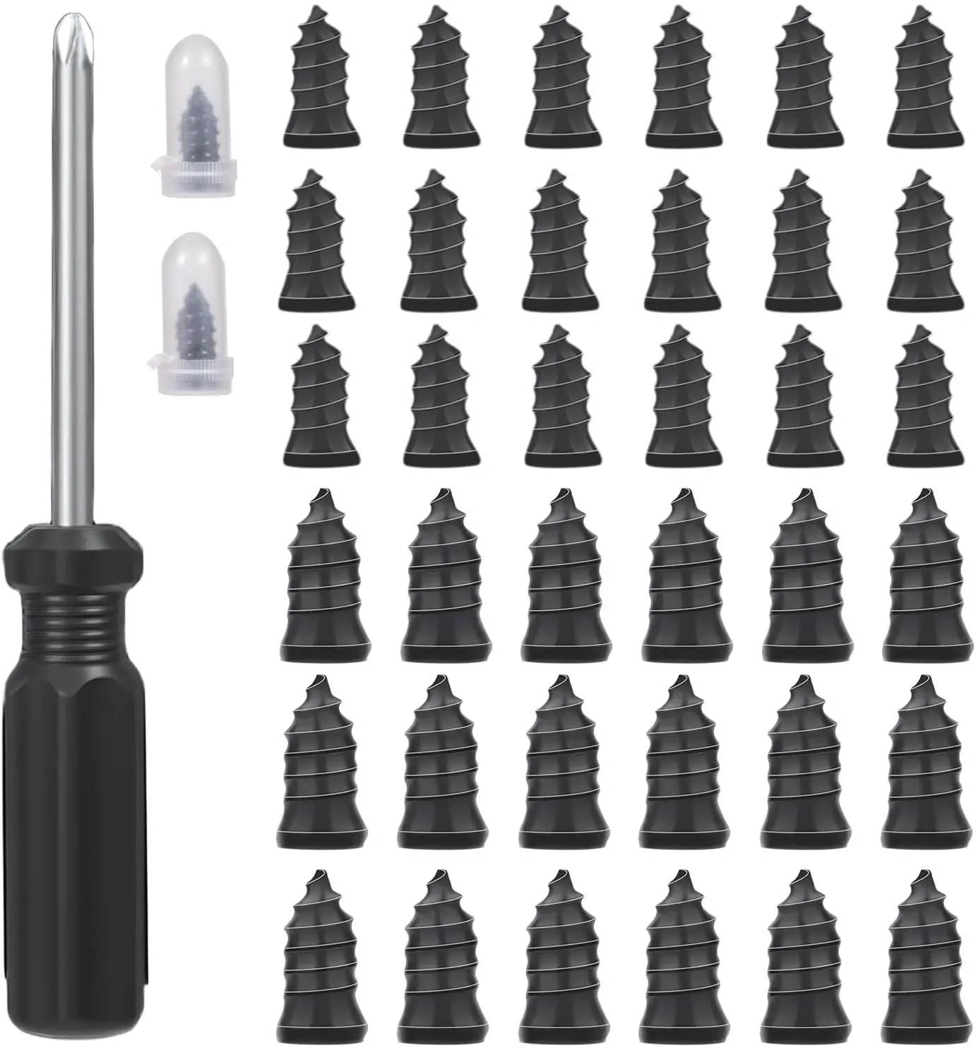 100pcs Carbon Steel Tire Repair Rubber Spiral Studs, 2026 Vacuum Kit, 2-Sizes Leak Stopper Easy-Install DIY Tool for Motorcycle, Truck Flat Tire Quick Fix