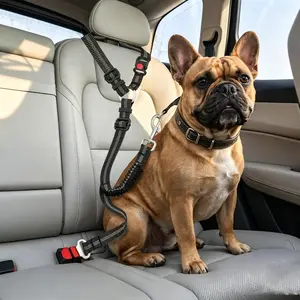 Dog Seat Belt for Car – Dual Secure Headrest & Metal Buckle Pet Safety Restraint with Shock Absorbing Bungee