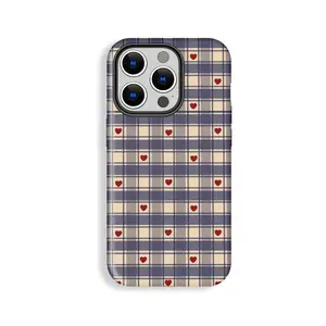 Vintage Love Blue Striped Checkered Pattern Phone Case, Phone Case Suitable for Iphone 11/12/13/14/15/16/17 Pro Promax Plus Air