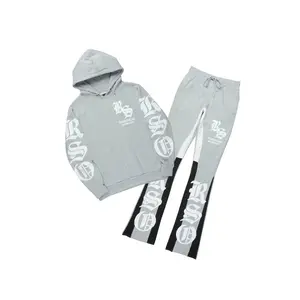 Hedeon Heather Grey/White Hoodie/Stacked Flare Track Set