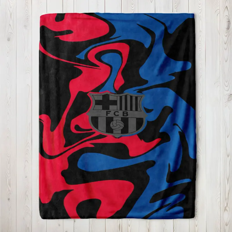 Barcelona FCB Emblem Wrinkle-Resistant Glam Flannel Blanket - Red and Blue Background, Soft Warm Design - Ideal for Sofa, Travel - Perfect All-Season Gift for FCB Fans