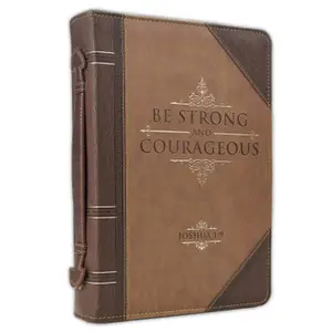 Bible Cover, Extra Large Size, Be strong and courageous, Joshua 1:9, luxleather brown