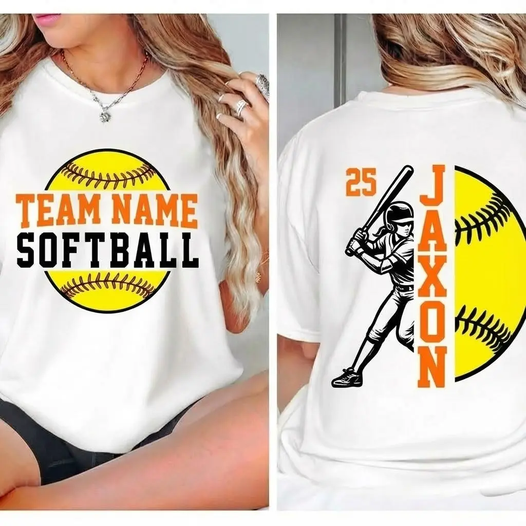 [Leave Note For Personalized] Text and Number Softball (Can Customized) T-Shirt, Custom Team Shirt Retro Sports Graphic Tee, Game Day Fan Apparel Softball Mom Gift