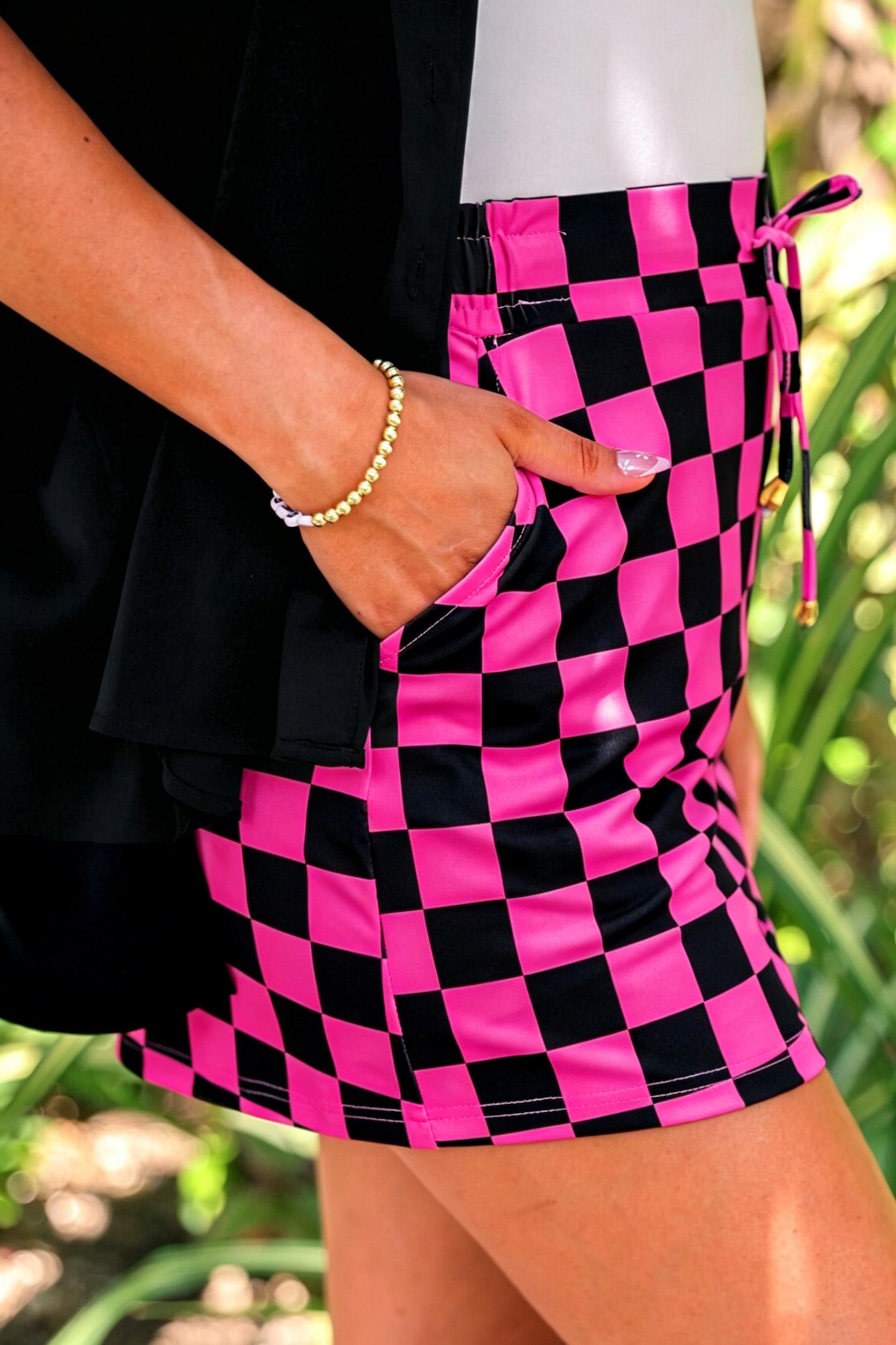 Mntaor Women's High-Waist Tie-Front Checkered Skort - Womenswear Skirt for Coffee Runs, Weekend Outings