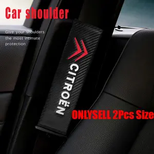 2 PCS Car Citroen Logo Seat Belt Cover Shoulder Pad Shoulder Protector Cover Breathable Seat Belt Pad Cover Cushion Carbon Fiber Pattern Logo Leather Trim Car Accessories Suitable for Citroen C4 Cactus C5 C3 C6 C1 VTS Berlingo C2 Aircross C4l Saxo C-ELYSE