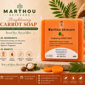Marthou Skincare Brightening Carrot Soap - Natural Glow, Even Skin Tone, Cruelty Free, 4oz Bar