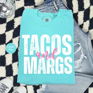 Tacos And Margs Comfort Colors Shirt | Summer Vacation Shirt | Beach Shirt | Neon Summer Shirt | Trendy Margarita Summer Graphic Shirt Tee