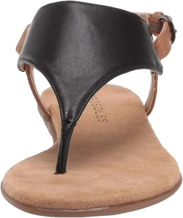 Aerosoles Women's IN CONCHLUSION Flat Sandal Size 8.5 Black Leather T-Strap Comfortable Footwear