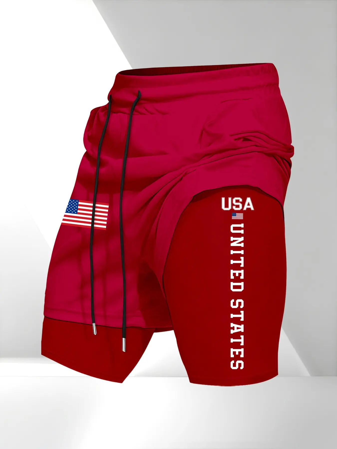Men's Drawstring Pocket Short Pants, Usa Flag Pattern Sporty Shorts, Patriotic Shorts, Loose-Fitting H-Type, Ideal for Daily Fitness and Outdoor Activities, Graphic Fitness Shorts