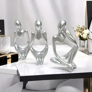 The Thinker Statue Silvery Decorative Abstract Art Sculpture, Abstract Figure Sculpture, Elegant Silvery Resin Collectible for Home Office Decor, Sculpture Desk Decor, Perfect Gift Idea