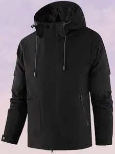 Unisex Plain Softshell Jacket with Detachable Hood, Wear-Resistant Casual Outdoor Outerwear for Spring and Autumn