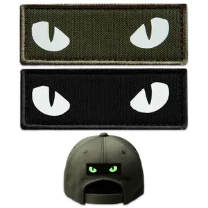 2Pcs Cat Eye Patch Set, Glow in the Dark Cat Eyes Military Patches for Backpacks, Tactical Vest, Helmet, Dog Harness, Morale Tactical Military Hook and Loop Backing, Black and Green, 2.8x1"