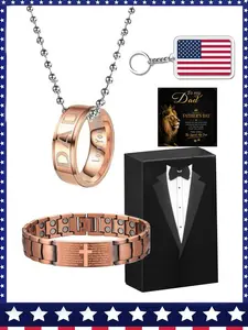 Men's Copper Bracelet, Cross Magnetic Bracelet, Father's Day Gift, Engraved Ring, American Flag Keychain, Adjustable Chain, 250th Anniversary Gift