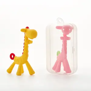 baby fashionNewborn Baby Giraffe Teething Toy Safe Soft Silicone BPA Free Molar Stick for 0-6-12 Months Old Baby Essentials Gift for New Mom Girlset