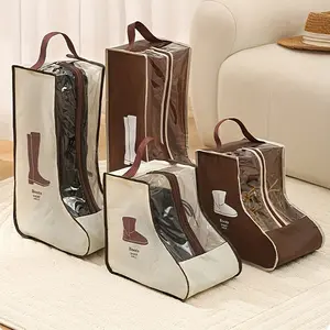 Multifunctional Fabric Boot Storage Bag with Handle, Transparent Shoe Protection Bag for Long Boots and Short Boots, Portable Polyester Canvas