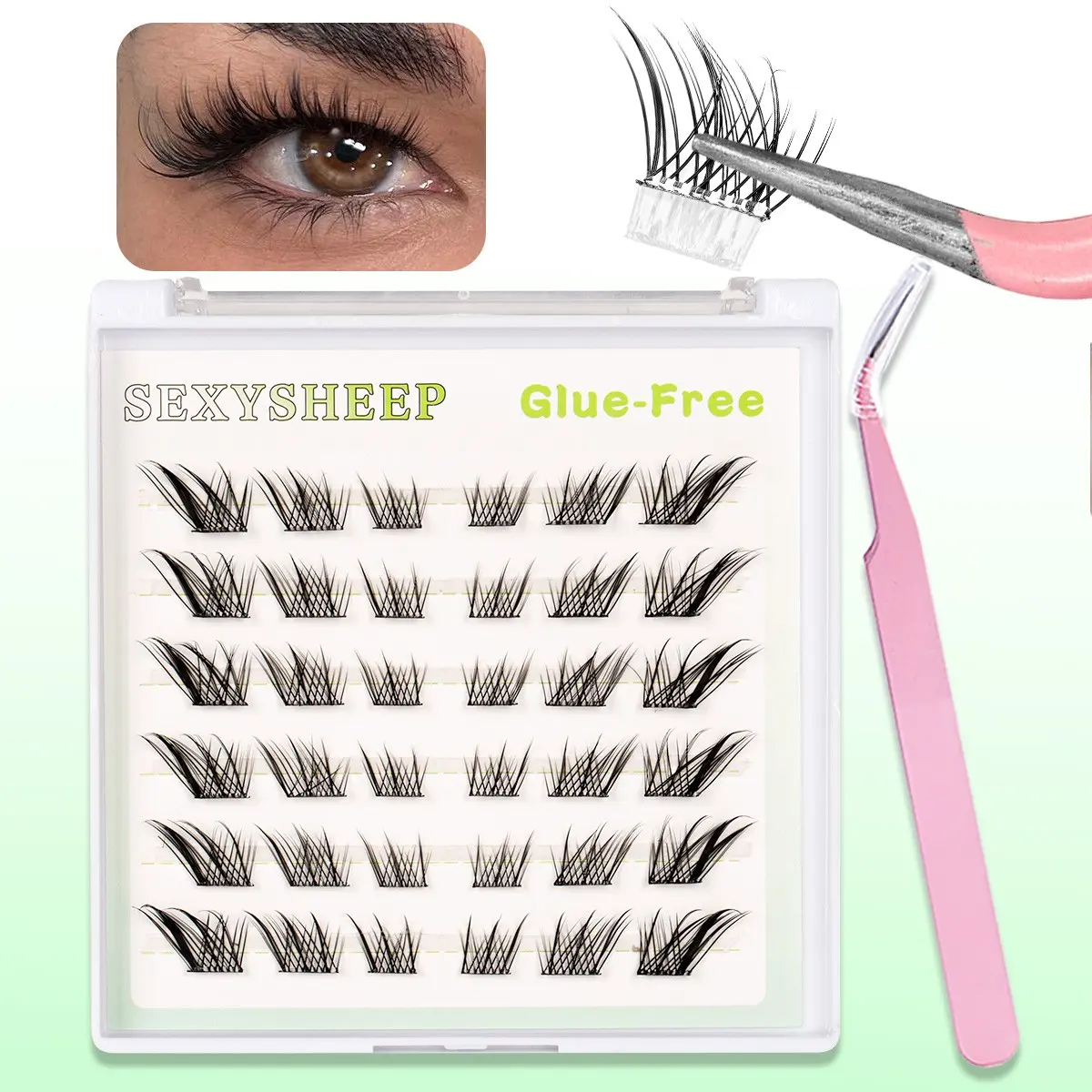 Natural looking Self Adhesive Lash Clusters, DIY Eyelash Extensions Thin & Invisible Band DIY Individual False Eyelashes Wispy Lash for Self-application, Manga Lashes, Diy Volume Eyelashes, Mixed Length, Glueless Lashes Clusters