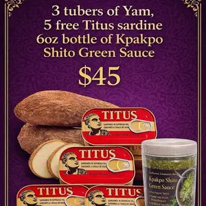 Ghana Yam Natural Snack Ideal for Culinary Use Authentic Appearance No Additional Features. Great for cooking, frying and roasting. Comes with a free kpakpo shito green sauce and 5 Titus