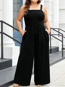 Women's Plus Size Sleeveless Jumpsuit, Elastic Chest Design, Summer Pocket, Casual Fashion for Women, Fit, High Waist
