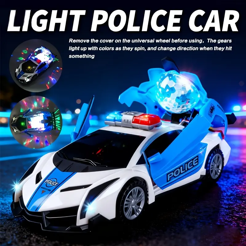 360° Rotating Transformer Police Toddler Car Toy - ABS Plastic Unisex Interactive Science & Technology Toy with 360° Rotating Lights, Music Effects, Automatic Obstacle Avoidance, Birthday Gift for 3–4 Years Olds