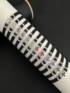 12pcs Orthodox Prayer Rope Bracelet with Metallic Cross, Handmade Chotki Komboskini, Christian Prayer Easter Gift