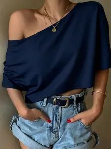 3 Pcs /1 Pcs Women’s 2026 Viral TikTok Off Shoulder Crop Tops, Casual Loose Short Sleeve One Shoulder T-Shirts, Soft Stretchy Basic Tees,Trendy Y2K Style,Versatile for Daily Wear, Streetwear, Date Night, Outings, Women & Teens