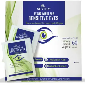 NOVEHA Rise Eyelid Wipes 60 Count with Tea Tree Oil, Hyaluronic Acid, Cleansing, Travel-Friendly, Daily Gentle, Self-Heating, Warm Compress - Makeup