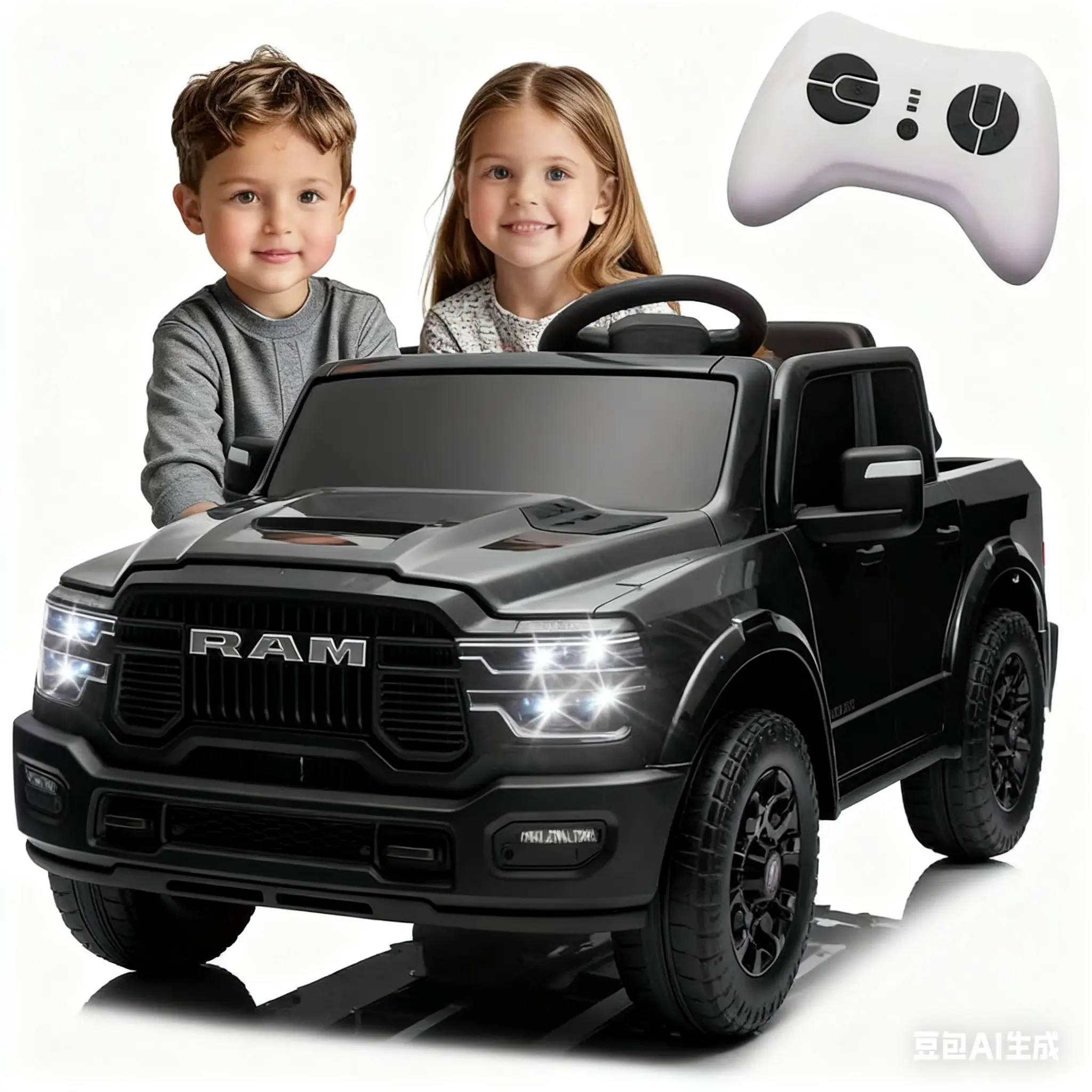 Officially Licensed 24V Recharge Battery-Powered Truck Look RAM 2500 Kids Ride-On - 160W, 2WD, 4-Wheel Suspension, Remote Control, High Door Design, Storage Space, Built-in Speakers, Bluetooth, USB/MP3 Ports, Polypropylene, 42.55 lbs, for 3-5 yrs