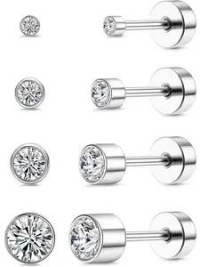 4 Pairs G23 Titanium Stud Earrings for Women Girls Silver Earrings Set Cubic Zirconia Mens Earrings Cartilage Earrings Hypoallergenic for Sensitive Ears 2/3/4/5mm Stud Earrings Jewelry