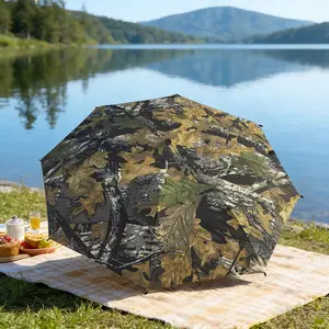 Portable folding umbrella The umbrella features a camouflage pattern with oak leaves and tree branches, including shades of green and brown. Suitable for daily travel use, holiday Gift