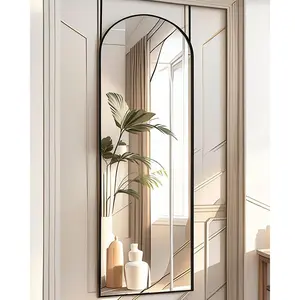 Over The Door Mirror - 16"x50" Full Length Arched Vertical Wall Mirror, Black