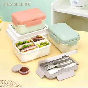 1pc New 3-Compartment Bento Box, Microwave-Safe Sealed Lunch Box for Students & Office Workers, Leak-Proof Plastic Food Container with Dividers, Utensils Included, No Odor Mixing