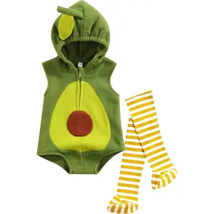 L-BN034     Baby Halloween Costumes Toddler Infant Boy Girl Avocado Pineapple Outfits Hooded Romper Jumpsuit Legging