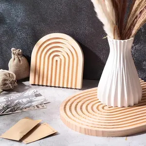 2 Piece Natural Wood Arch Decor Set, Bohemian Style, Light Pine Color, Nordic and Japanese Aesthetic, for Fireplace Shelf, Kitchen Counter, Living Room, Home Office