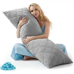 Cooling Body Pillow for Adults, Creative Ultra Soft Cool-Touch Quilted Nylon-Spandex Body Pillow Cover, Adjustable Memory Foam Long Pillow for Side Sleepers, Pregnancy & Back Pain(Light Grey)