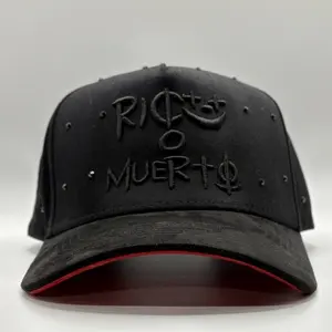 Rico o Muerto Piedreria Snapback Cap - Black with Embroidered "RICHT" & "O MUERT" Text, Classic Style, Adjustable Fit