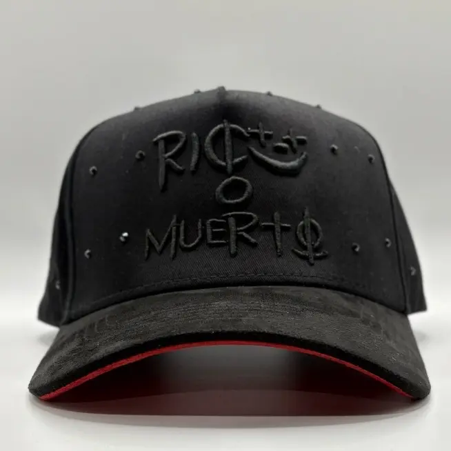 Rico o Muerto Piedreria Snapback Cap - Black with Embroidered "RICHT" & "O MUERT" Text, Classic Style, Adjustable Fit