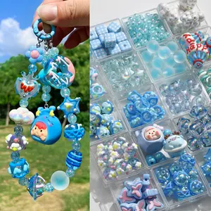 Pastel Blue DIY Beads Kit - All Cute Charms & Beads in One Set for Making Phone Charms & Necklaces DIY bead, hand drawn bead, DIY mobile phone chain, DIY car hanging bead, DIY material accessories,