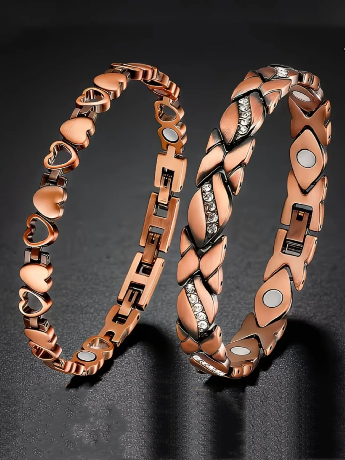 2pcs Women's Magnetic Bracelets, 99.9% Pure Copper, Exquisite Gift, Health & Wellness Jewelry, Stylish Accessory, Heart Shaped Bracelet