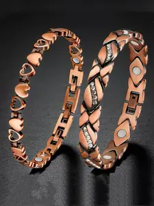 2pcs Women's Copper Magnetic Bracelets, 99.9% Pure Copper Magnets, Exquisite Gift, Health & Wellness Jewelry, Stylish Accessory