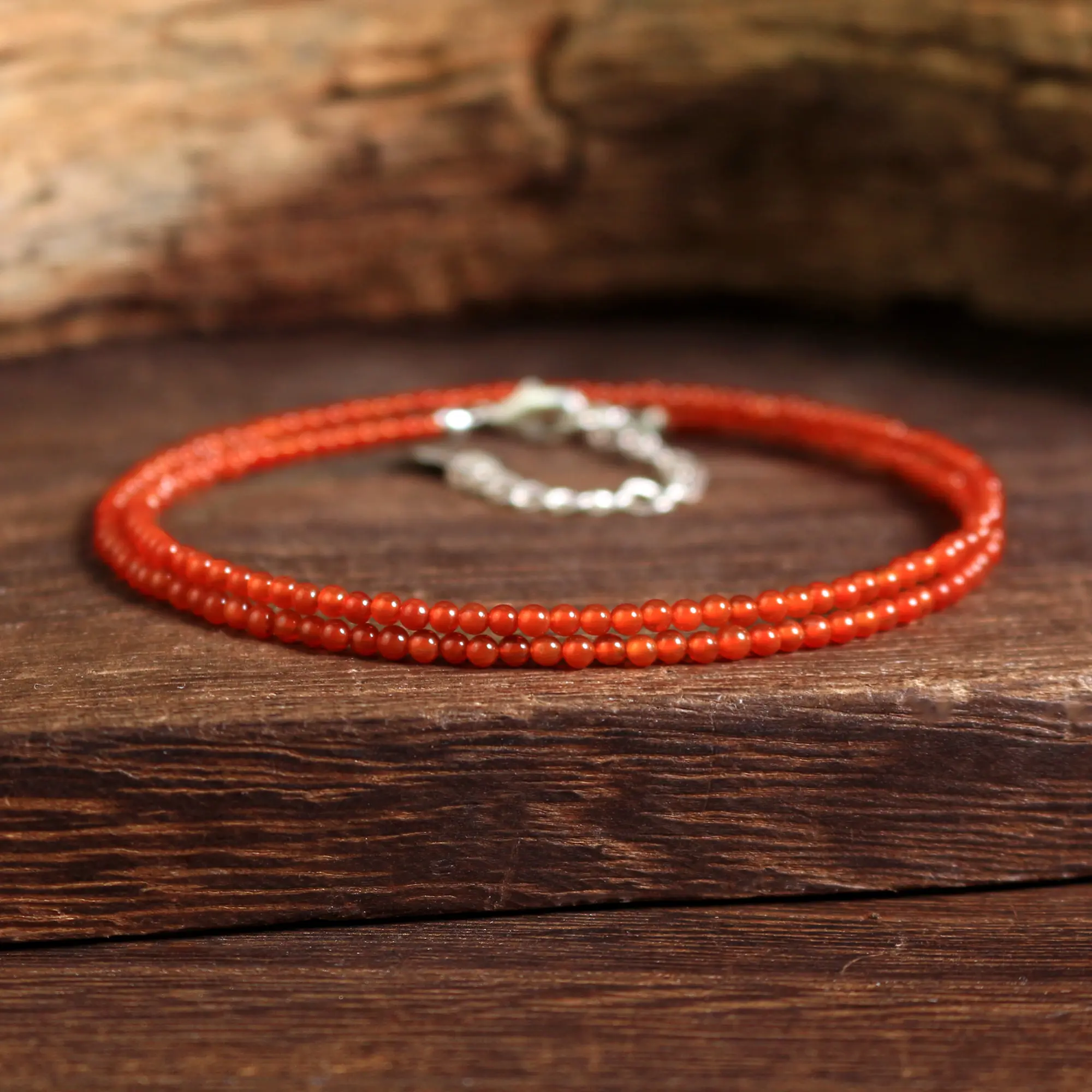 Natural Dainty Solid Carnelian 2mm Tiny Beads Choker Minimalist Crystal Healing Natural Stone Necklace Gift For Her