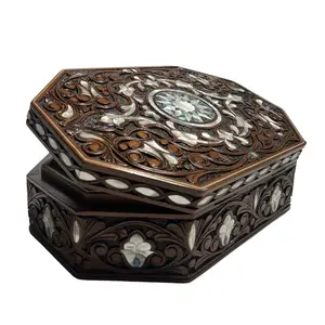 Vintage Oval Mother of Pearl Walnut Wood Jewelry Box - Handmade Wooden Keepsake