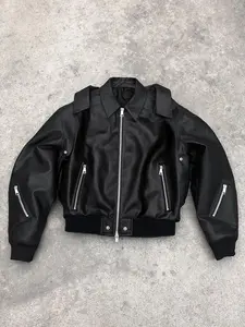 Men's lapel locomotive leather jacket, windproof and wear-resistant fabric, multi-zipper design, street trendy cool style, suitable for hip-hop, fashion clothing catwalk, cycling, daily commute adaptation, trendy personalized style, suitable for spring an