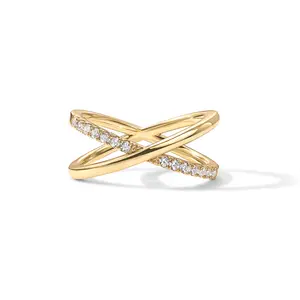 PAVOI 14K Gold Plated X Ring - Simulated Pavé Diamond CZ Criss Cross Ring for Women PAVOI 14K Gold Plated X Ring - Simulated Pavé Diamond CZ Criss Cross Ring for Women