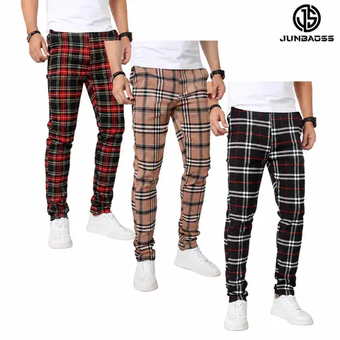 JUNBAOSS Men's 1,3 Pack Slim Fit Stretch Dress Pants Plaid Skinny Pants for Men, Straight Leg Fashion Comfort Flex Waist Pants, Mens Casual Business Golf Dress Chinos Pants