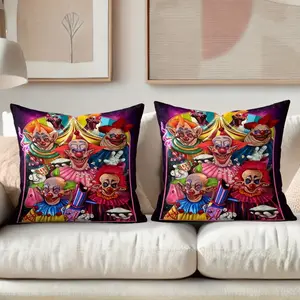 2Pc,Killer Klowns from Outer Spacee printed pillowcase, comfortable fabric, suitable for Halloween, Christmas, vacation home, house, living room, bedroom, RV, sofa, pillow set decoration, holiday gifts, double-sided printing, excluding pillow core.