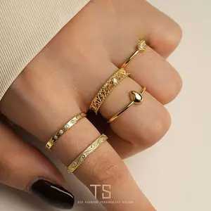 Tarnish Resistant S925 Sterling Silver Chunky Gold Geometric Square Ring for Women Minimalist Luxury Zirconia Star Studded Jewelry Dainty Stackable Band Elegant Everyday Accessory