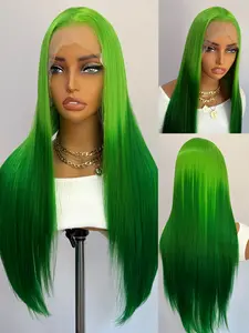 26 Inch Ombre Green Wig, Natural Colored Long Silky Straight Synthetic Hair Wigs for Women,13x4 Lace Front Wig,Synthetic Heat Resistant Fiber, Transparent Lace Front, Halloween Party Wig