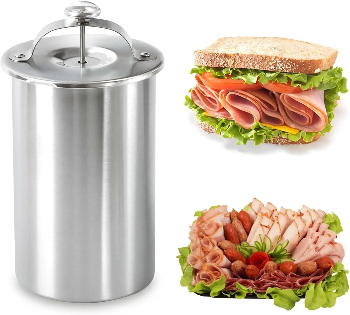 Ham Maker Meat Press Mold for Making Homemade Deli Meat Press, Stainless Steel Meat Press Cooker Maker, Ham Press Maker with Thermometer, Deli Meat Maker Lunch Meat Press Maker