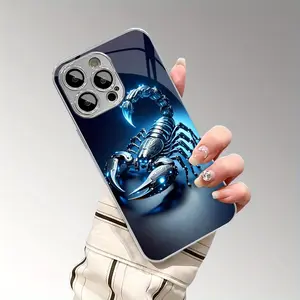 Creative Technology Blue Light Metal Scorpion Pattern Electroplated Glass phone cases with Lens Protection for iPhone 16promax 15 14 13 12 11 Full coverage anti fall tempered glass protective cover