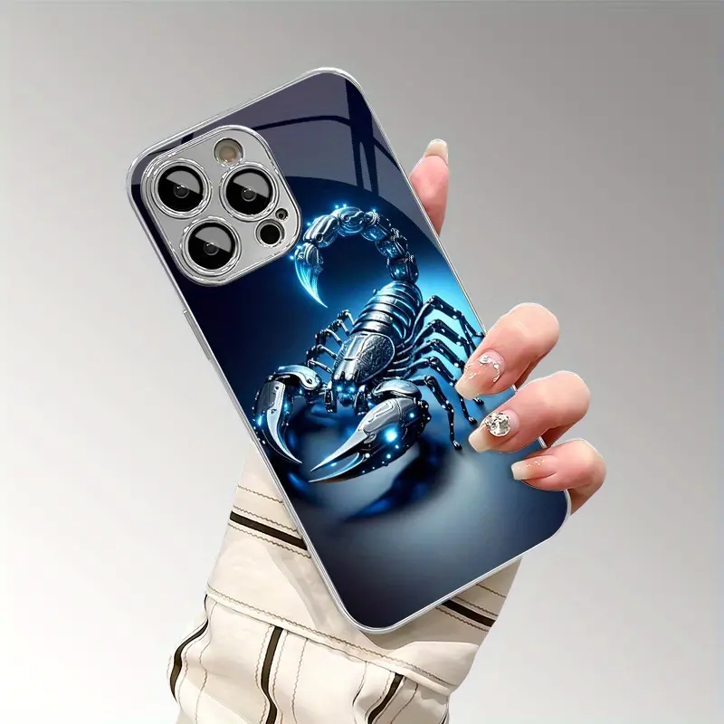 Creative Technology Blue Light Metal Scorpion Pattern Electroplated Glass phone cases with Lens Protection for iPhone 16promax 15 14 13 12 11 Full coverage anti fall tempered glass protective cover